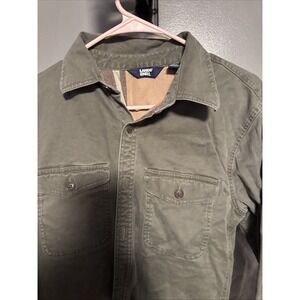Lands' End Shirt Jacket Flannel Lined Button Up Olive Green Small
